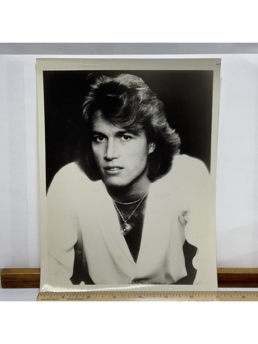 Andy Gibb Vintage B&W Promo Photo Solid Gold TV Headshot Open Shirt Styling